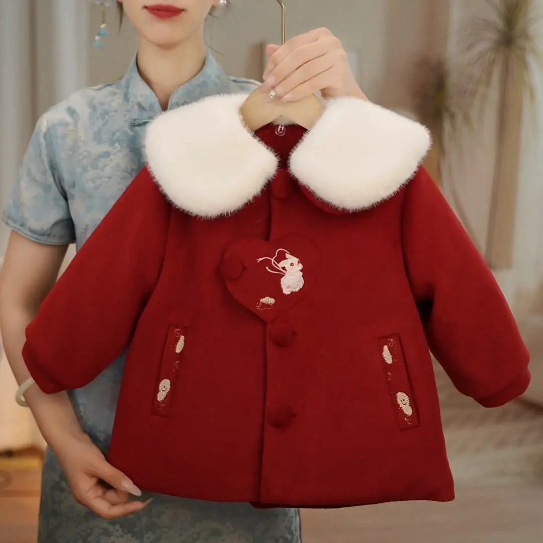 花梦熊女童加绒保暖呢大衣