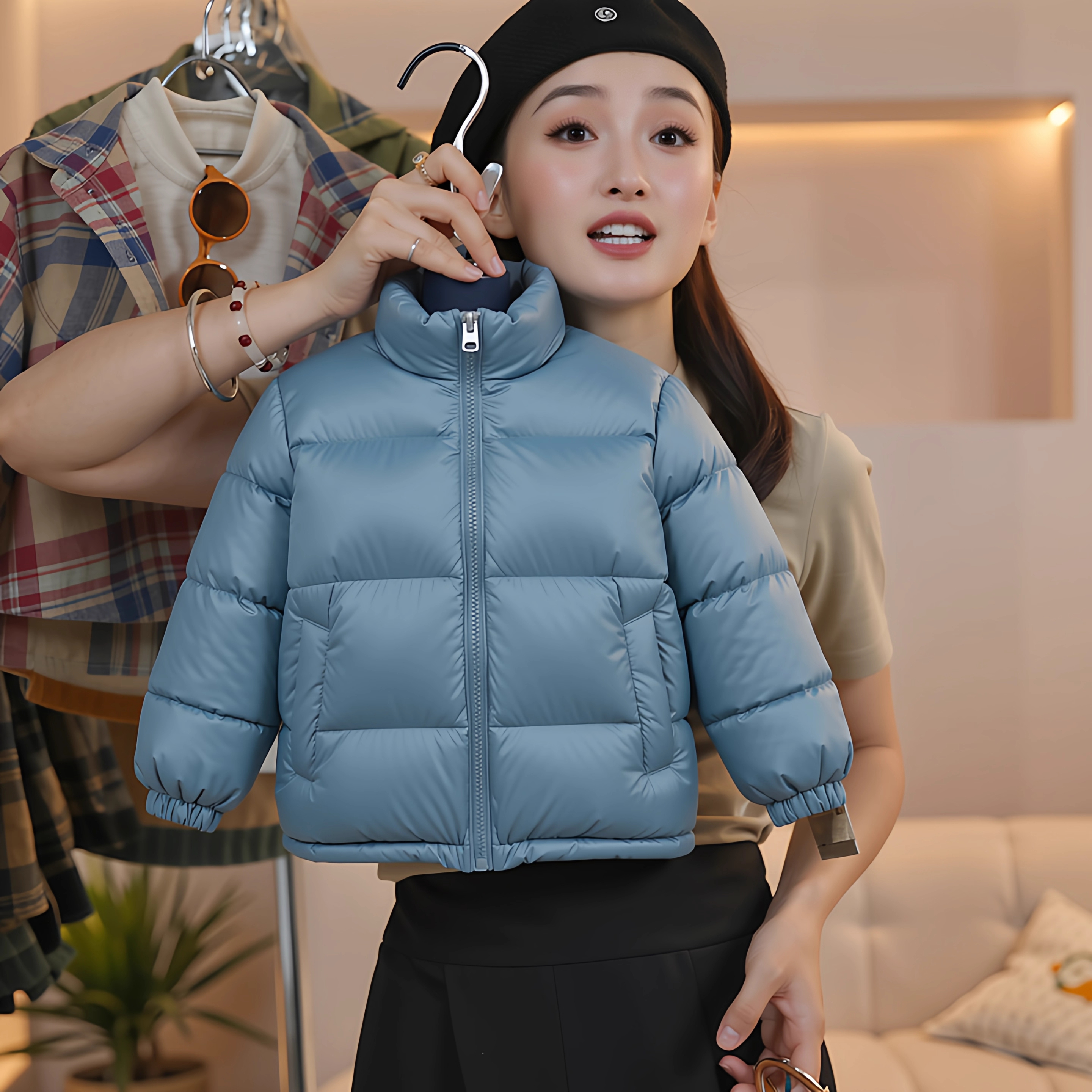 2025年冬季新款短款蓝色羽绒服