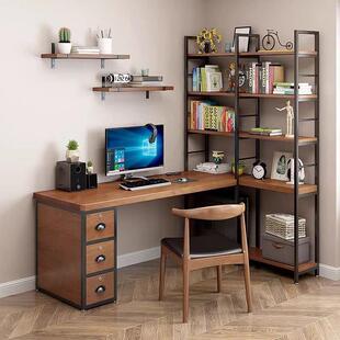 实木书桌书架一体卧室靠墙条桌台式家用写字学习电脑桌组合桌子