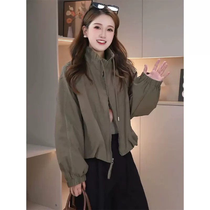 休闲风抽绳立领短外套女宽松百搭图片
