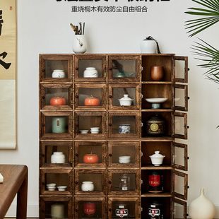 实木多宝阁博古架茶室茶具收纳柜茶杯茶壶置物架紫砂壶陈列架整装
