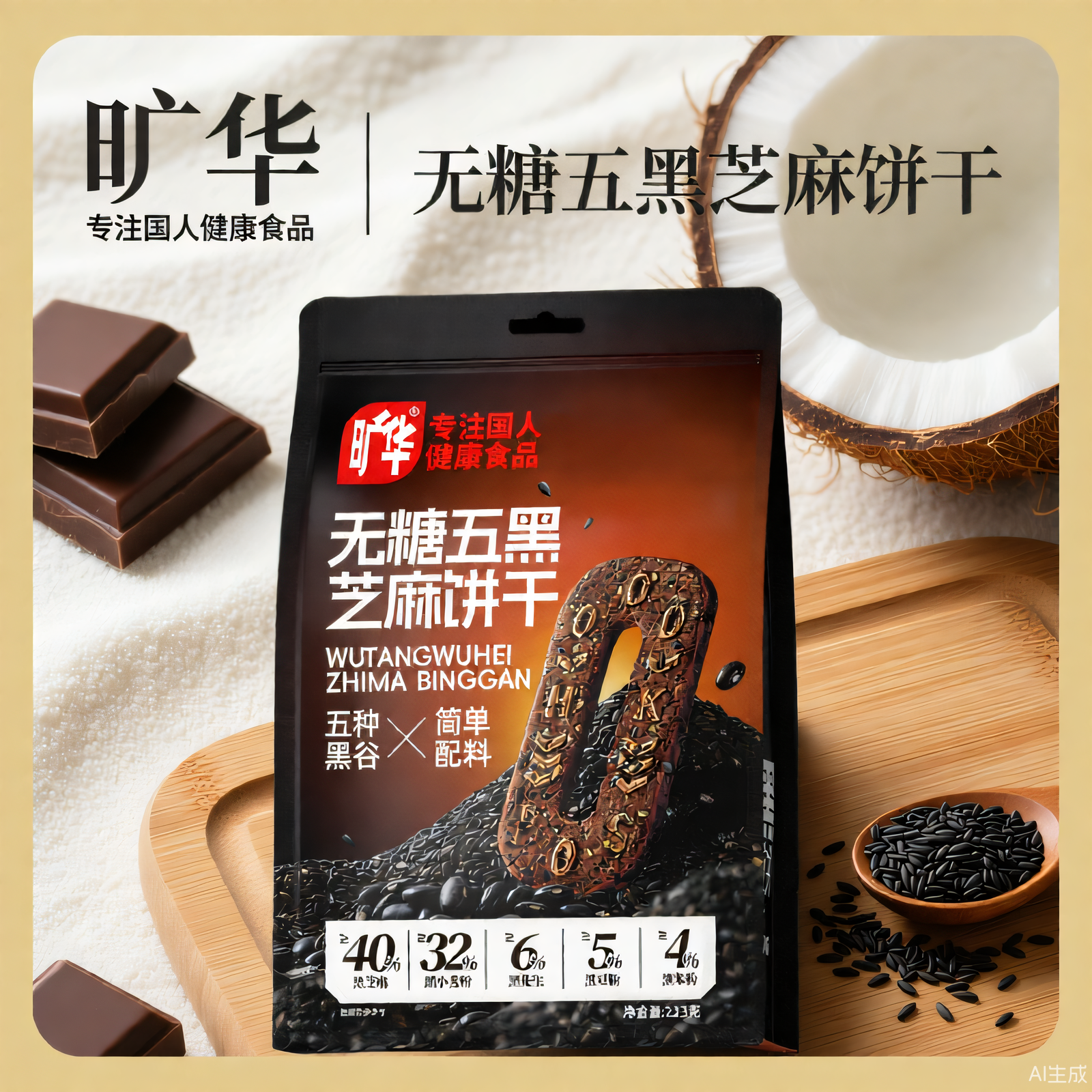 无糖五零五黑芝麻谷物饼干办公室宿舍早餐代餐饱腹休闲零食品低钠