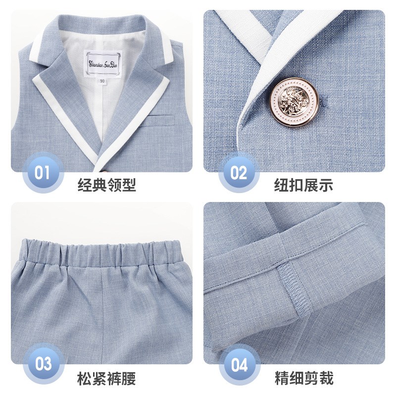 男童背带裤套装春夏英伦中小童西服演出表演西装儿童主持礼服六一