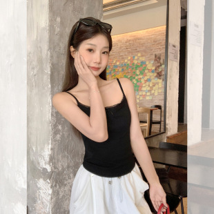 辣妹蕾丝拼接带胸垫美背吊带女2026夏季 通勤外穿纯色内搭上衣 新款