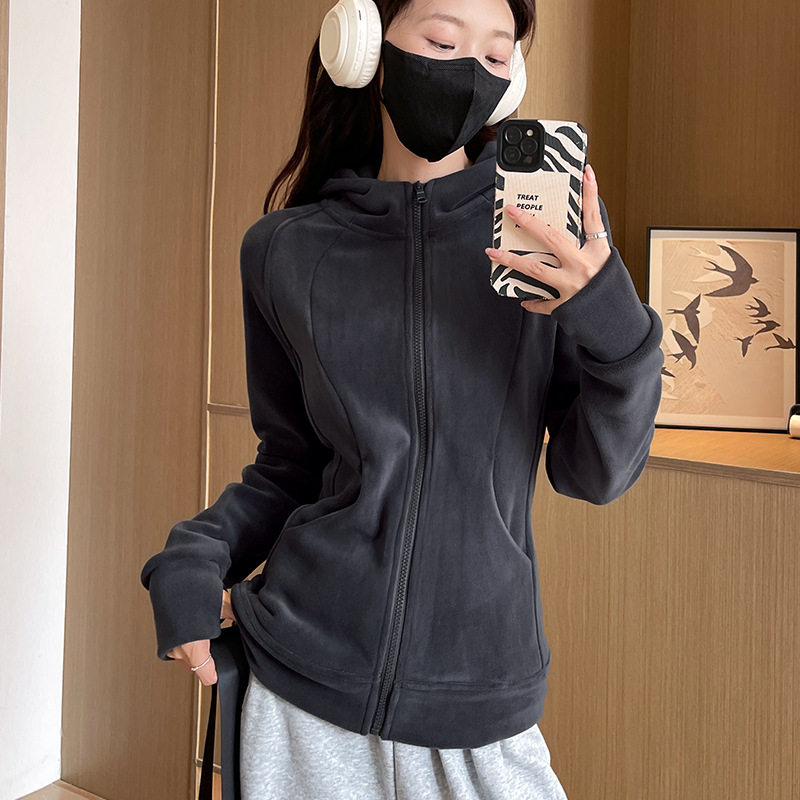 白色连帽卫衣女2025新款秋冬加绒加厚保暖上衣修身摇粒绒开衫