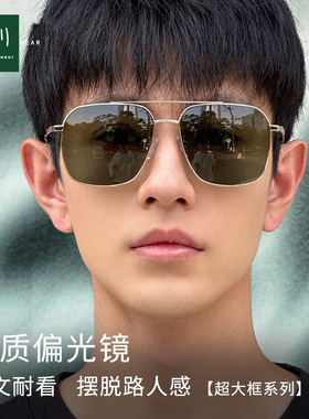 7204男士痞帅金属双梁飞行员偏光太阳镜出行痞帅金框绿片墨镜