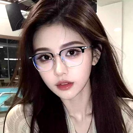 半框眼镜女纯欲风近视眼镜可配度数平光防蓝光辐射眼睛框架