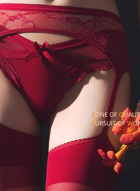 禁欲系吊带丝袜女高筒黑丝蕾丝花边红色女薄款性感免脱丝滑过膝袜