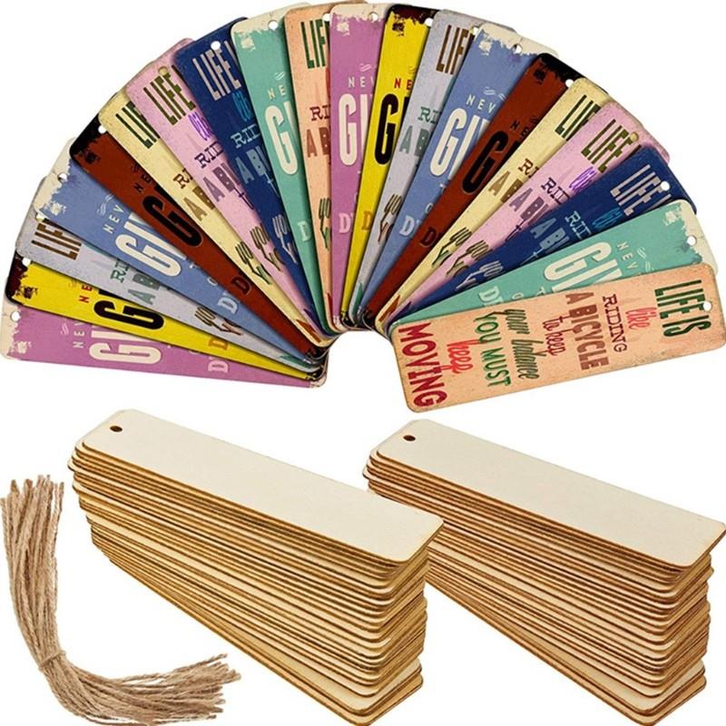 Wood Bookmark Bulk Blank Bookmarks with Ropes Wooden Book Ma