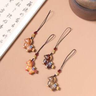 可爱木质彩绘元宝小马钥匙扣本命年生肖马挂件文玩包包手机挂饰