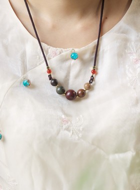 五行合香珠锁骨链天然香材五方药香珠文玩饰品吊坠挂件女文创