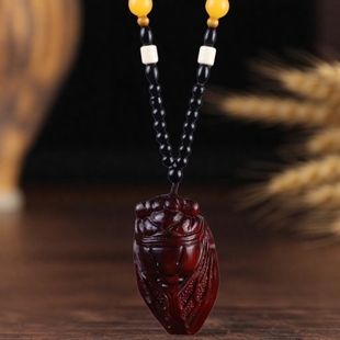 小叶紫檀木金蝉雕刻知了实木手把件一鸣惊人吊坠车挂随身盘玩