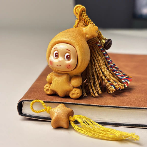 檀香木星星星人卡通公仔钥匙扣手工编绳流苏挂件包包挂饰潮玩礼物