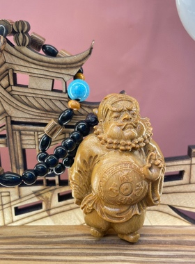 绿檀木雕手把件傲娇送福钟馗人物雕花摆件手把件工艺精品