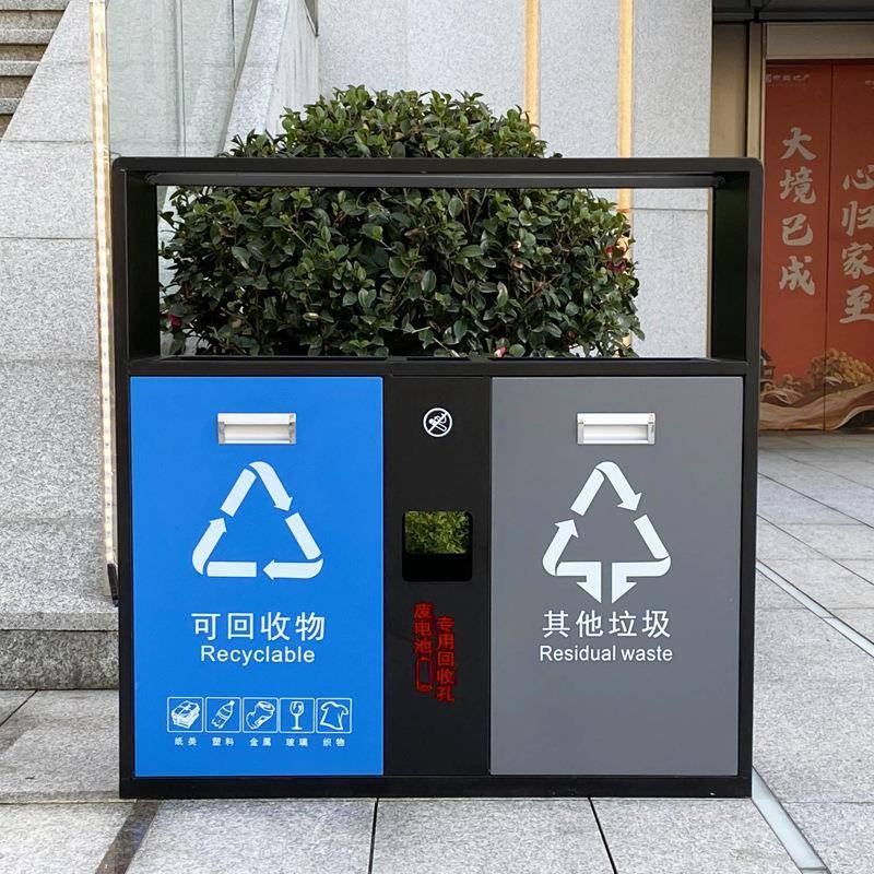 户外不锈钢分类垃圾桶市政商场小区垃圾分类箱双桶镀锌板垃圾桶