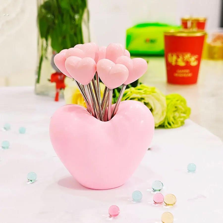 不锈钢水果叉子可爱创意家用餐厅点心蛋糕甜品爱心叉婚庆礼品套装