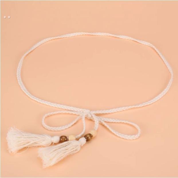 文艺范棉绳编织腰链配裙子女士长款打结腰带流苏装饰窄款腰链女