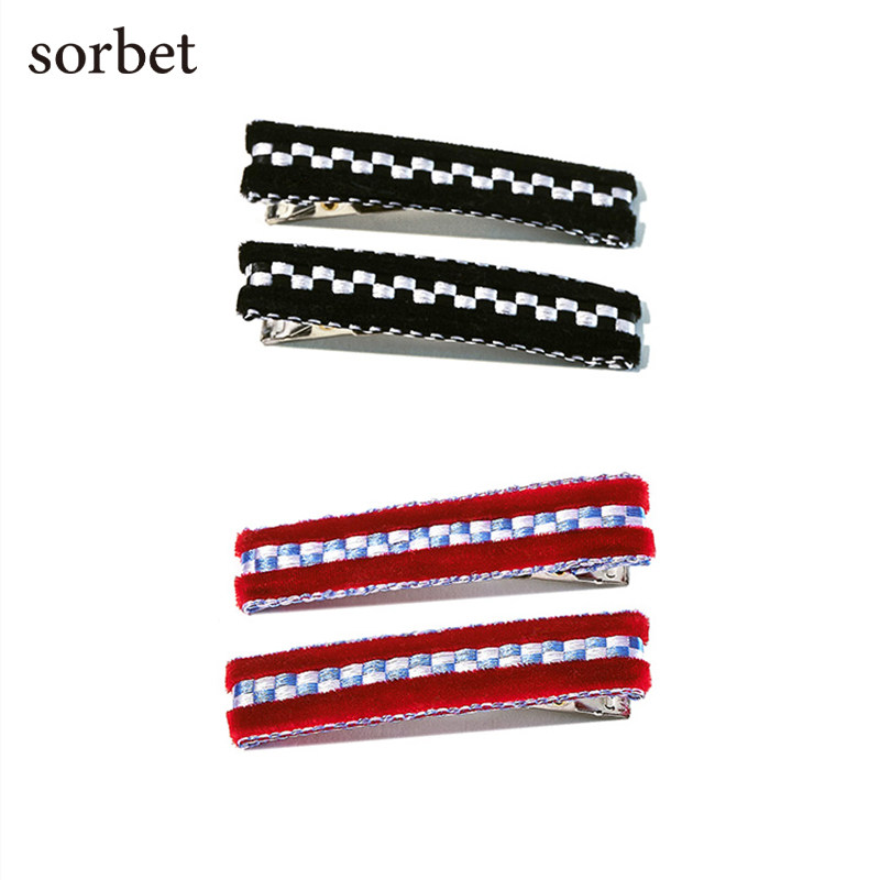 sorbet丝绒红蓝黑白棋盘格子法式复古风设计高级感BB发卡发夹发饰