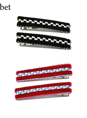 sorbet丝绒红蓝黑白棋盘格子法式复古风设计高级感BB发卡发夹发饰