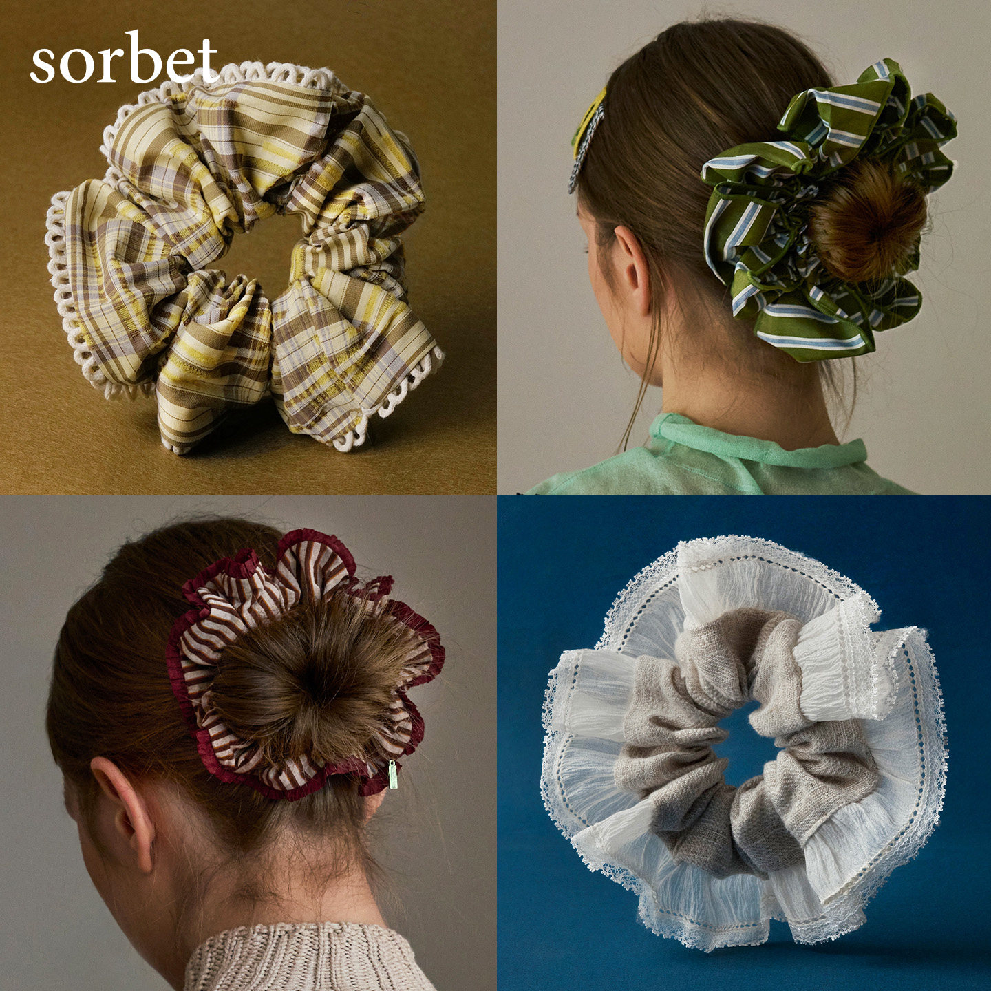 sorbet拼织大肠发圈方巾度假法式