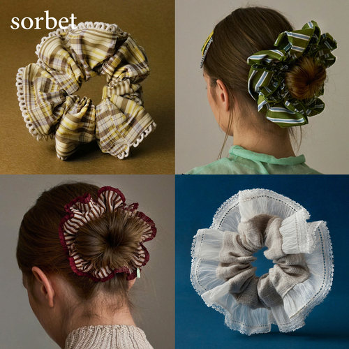 sorbet拼织大肠发圈方巾度假法式