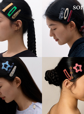 sorbet《拼图星星》设计高级感刘海发卡一字bb发夹饰蝴蝶结边夹子