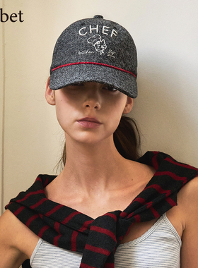 sorbet《猫猫厨》棒球帽刺绣毛呢格纹软顶鸭舌帽子遮阳运动高级感