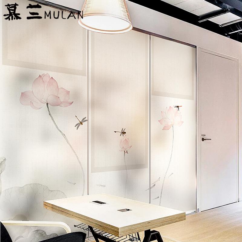 玻璃贴纸荷花静电中式浴室玻璃门卫生间透光屏风艺术装饰贴画贴膜图片