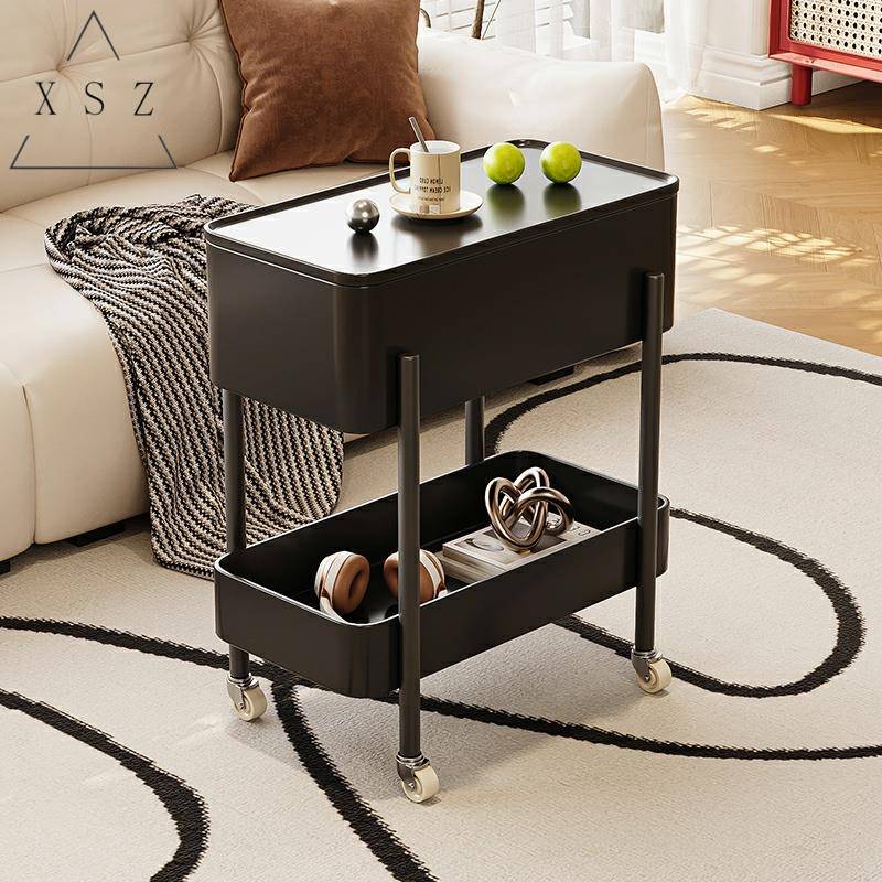 轻奢高级感中古床头边柜可移动沙发边几现代简约小推车茶几置物架