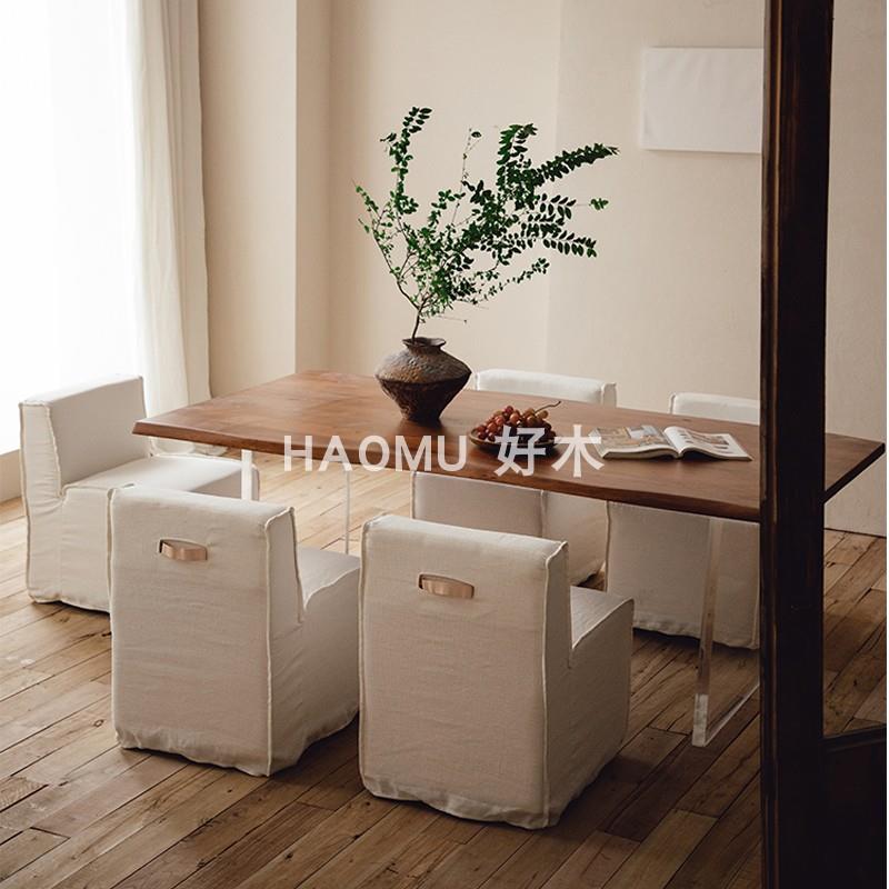 简约日式侘寂风单人沙发椅休闲椅餐椅酒店餐厅创意型椅子会客凳子