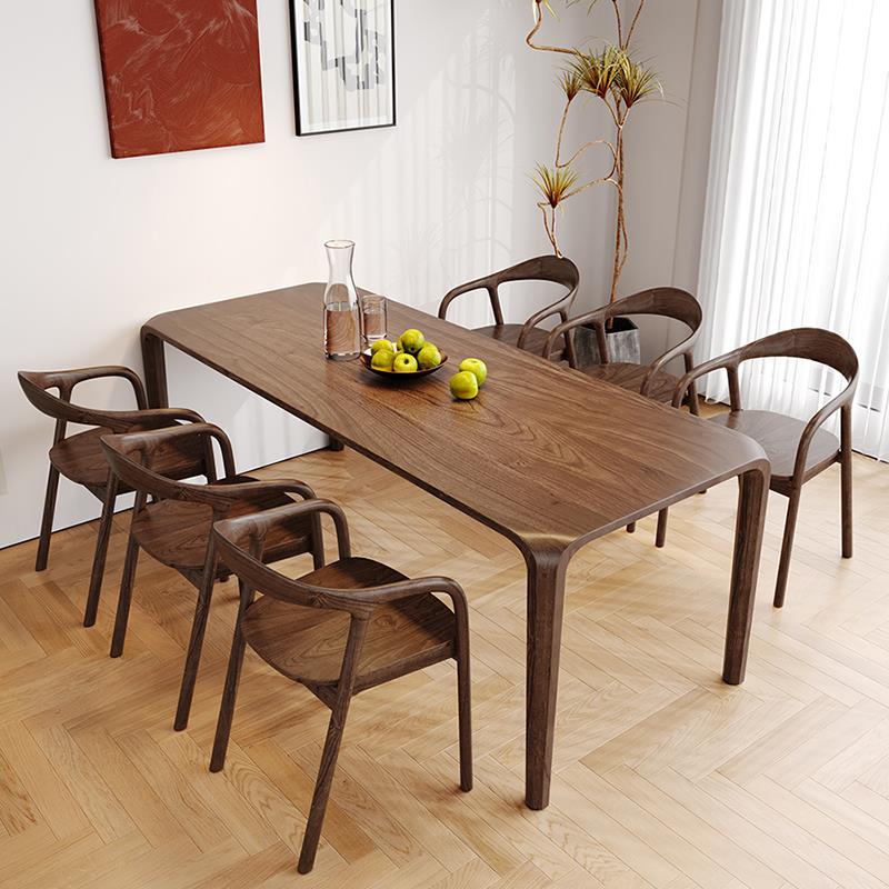 北美黑胡桃木餐桌实木长方形家用吃饭桌家用原木榫卯茶桌书桌一体