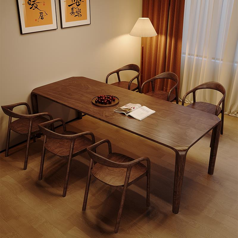 北美黑胡桃木餐桌实木长方形家用吃饭桌家用原木榫卯茶桌书桌一体