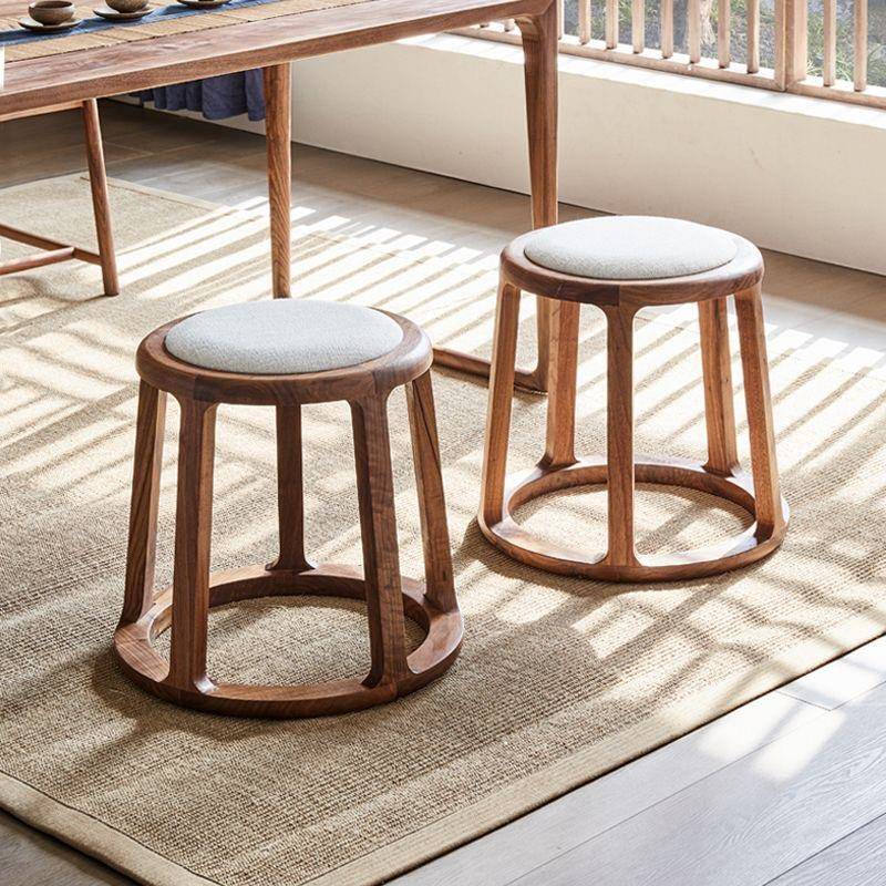 新中式原木圆凳茶凳子家用轻奢高级感纯实木鼓墩卧室梳妆凳古筝凳