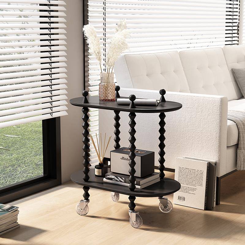 法式奶油风沙发边几可移动茶几创意美式中古覆古小推车带轮客厅