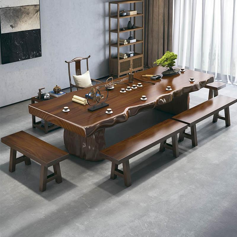 大板实木茶桌一桌五椅现代简约中式整板茶台茶盘一体泡茶桌椅组合