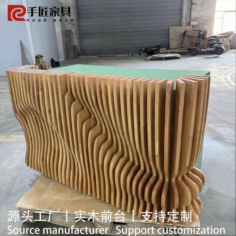 实木切片小型前台定制设计师同款民宿美容院写字楼异形咨询接待台