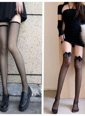 黑色蝴蝶结高筒丝袜春季性感薄款过膝美腿袜网红百搭长筒袜子Sy