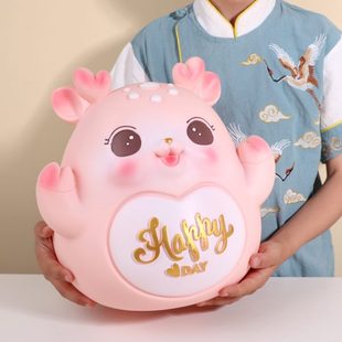 特大号粉色小鹿存钱罐只进不出儿童防摔卡通零钱罐女孩子生日礼物