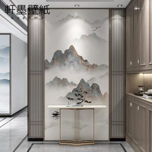 轻奢走廊过道玄关墙布山水复式 墙纸壁画新中式 客厅电视背景墙壁纸