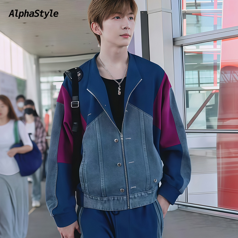 AlphaStyle秋季拼接撞色外套夹克