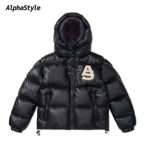 ALPHASTYLE官方正品时尚潮牌美式街头冬季印花宽松百搭连帽羽绒服