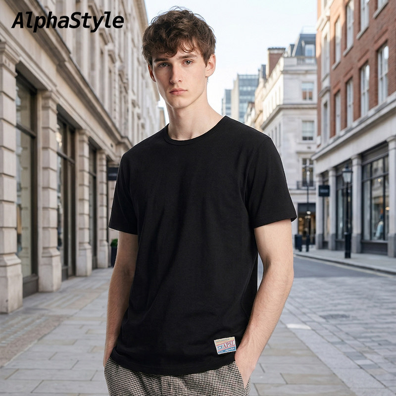 ALPHASTYLE时尚纯棉短袖休闲简约男女款透气夏季宽松百搭