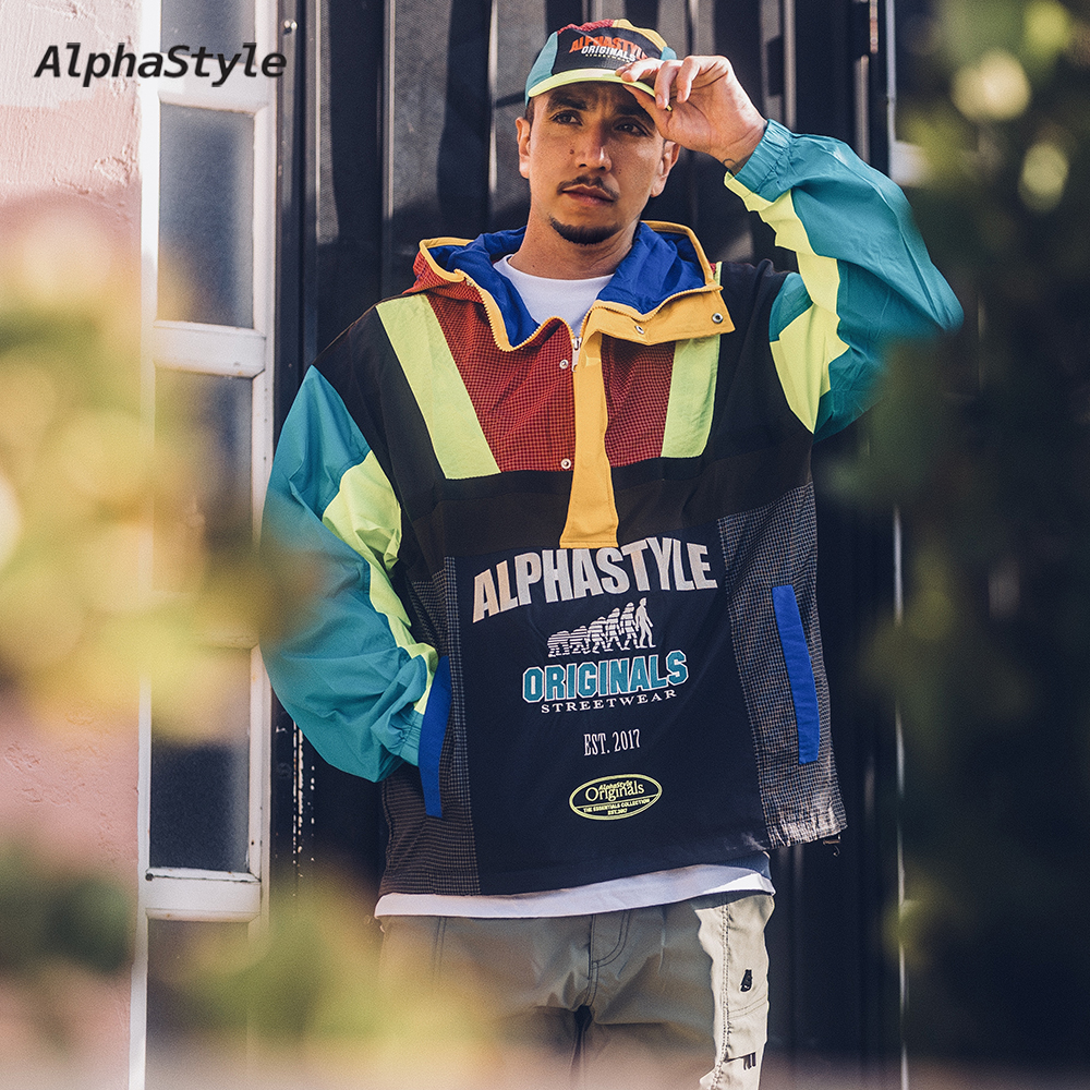 AlphaStyle夏季连帽拼色夹克外套