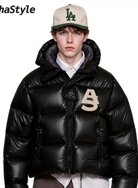 AlphaStyle冬季运动连帽鹅绒羽绒服外套保暖男士官方正品潮牌短款