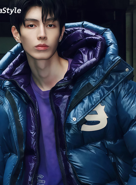 AlphaStyle冬季运动连帽鹅绒羽绒服外套保暖男士官方正品潮牌短款