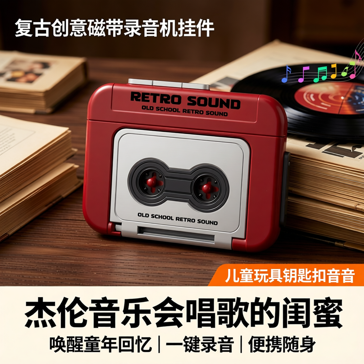 复古录音机挂件钥匙扣磁带机挂件会放音乐可放磁带迷你摆件播放器