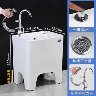 家用陶瓷高脚拖把池50拖布池60宽阳台加高拖布盆带龙头卫生间墩布
