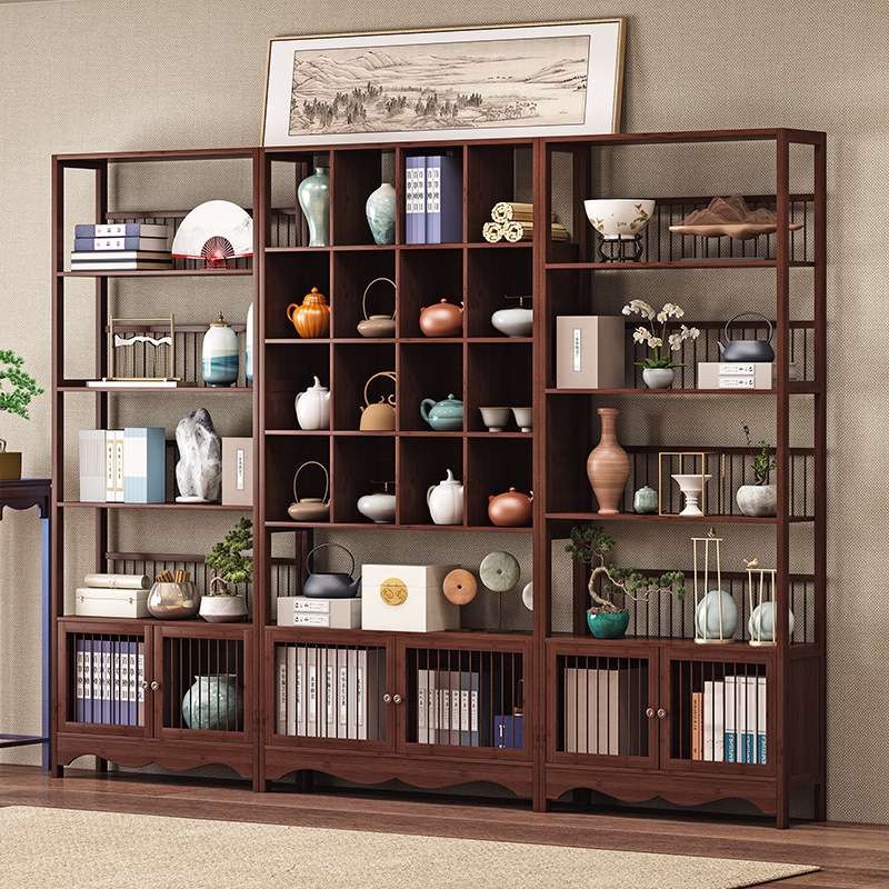 新中式博古架茶架展示架实木茶室隔断多宝阁茶具茶叶茶柜置物架子