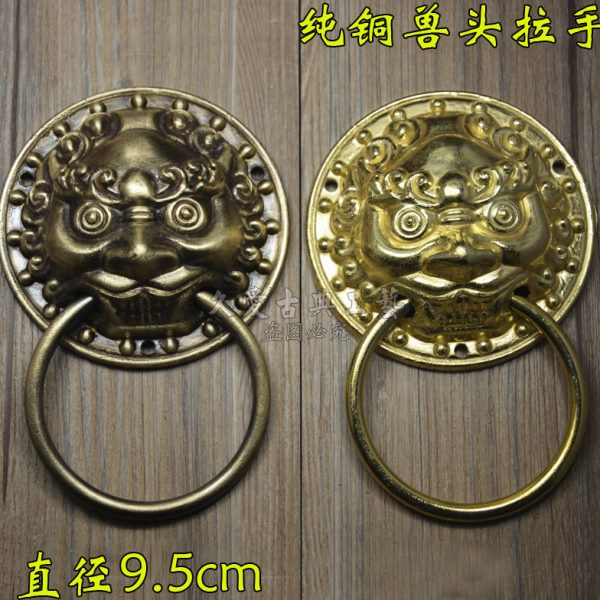 兽头中式纯铜仿古铜门环拉手狮头大门虎头拉手木门把手圆形铜拉环