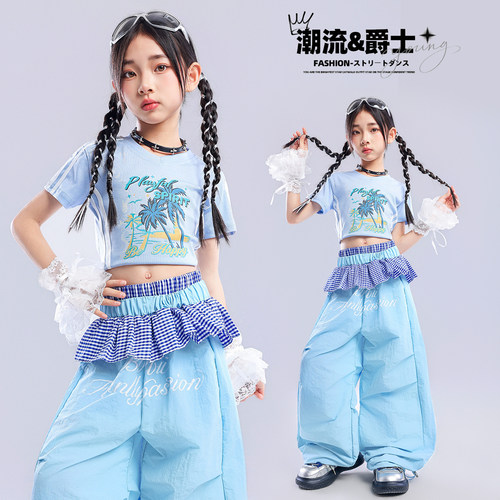 女童爵士舞露脐短袖演出套装